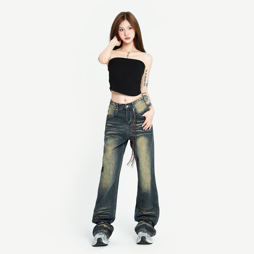 OREETA American Style Whisker Jeans Straight Cut Men's Jeans