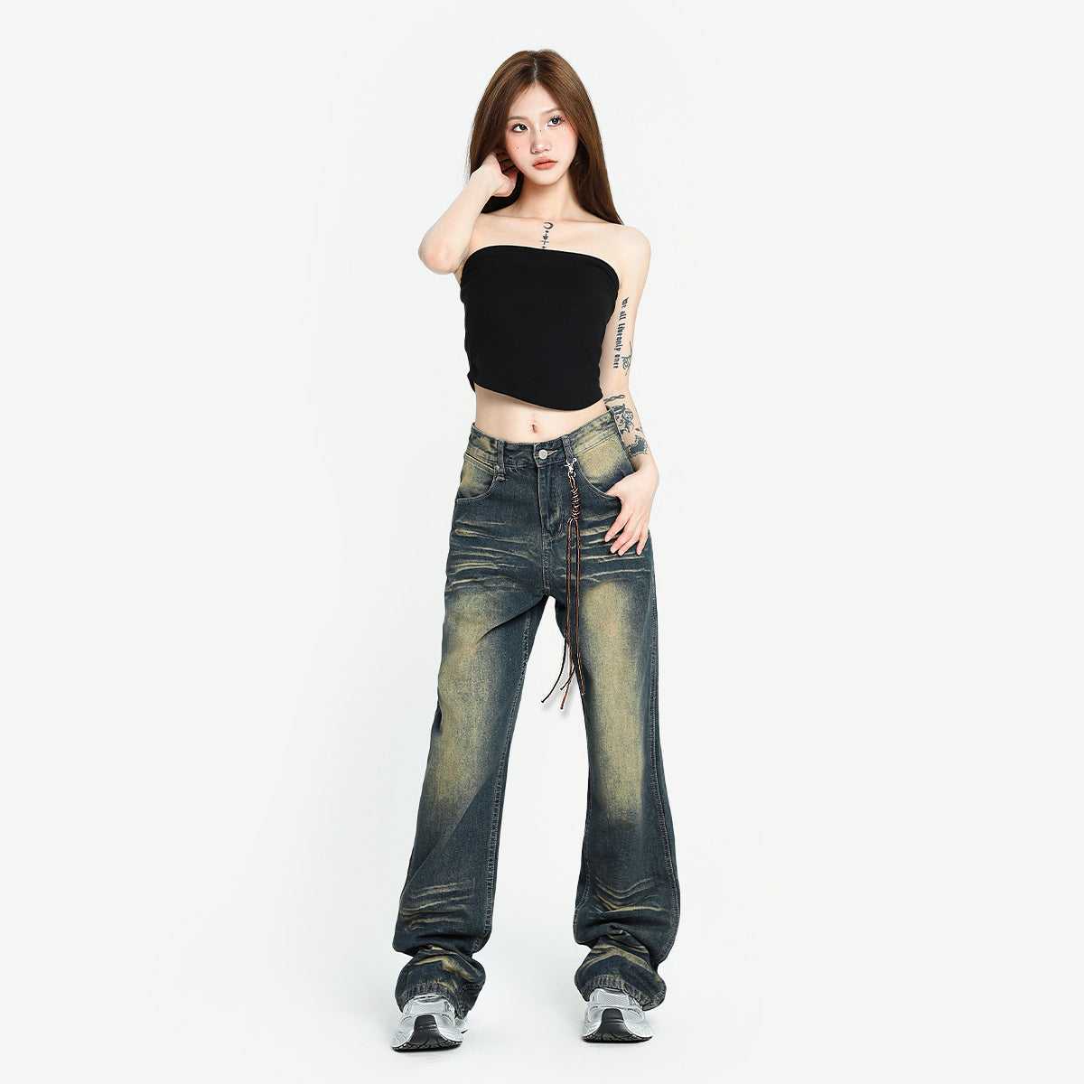 OREETA American Style Whisker Jeans Straight Cut Men's Jeans