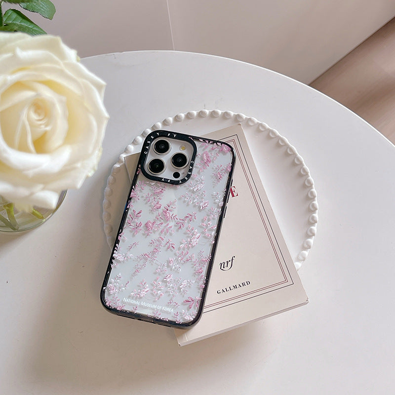 High edition Museum joint name pink floral for Apple iPhone15ProMax phone case 14/13 protection