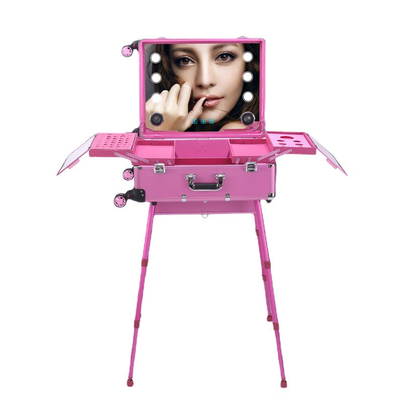 Aluminum Alloy trolley cosmetic case with lamp multi-functional tattoo beauty Bluetooth trolley case makeup artist toolbox