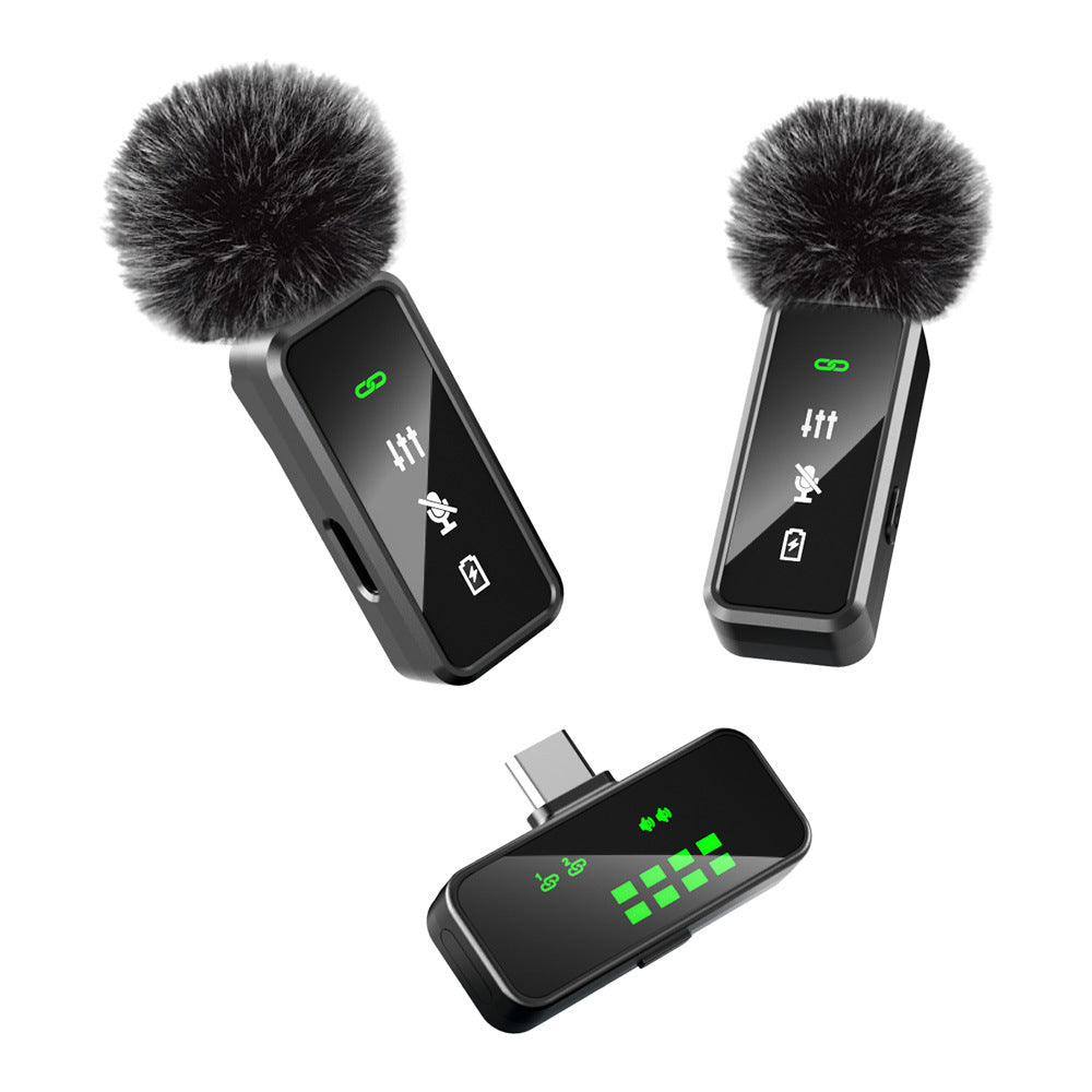 New wireless lavalier microphone with charging warehouse digital display mobile live streaming noise reduction recording microphone one for two