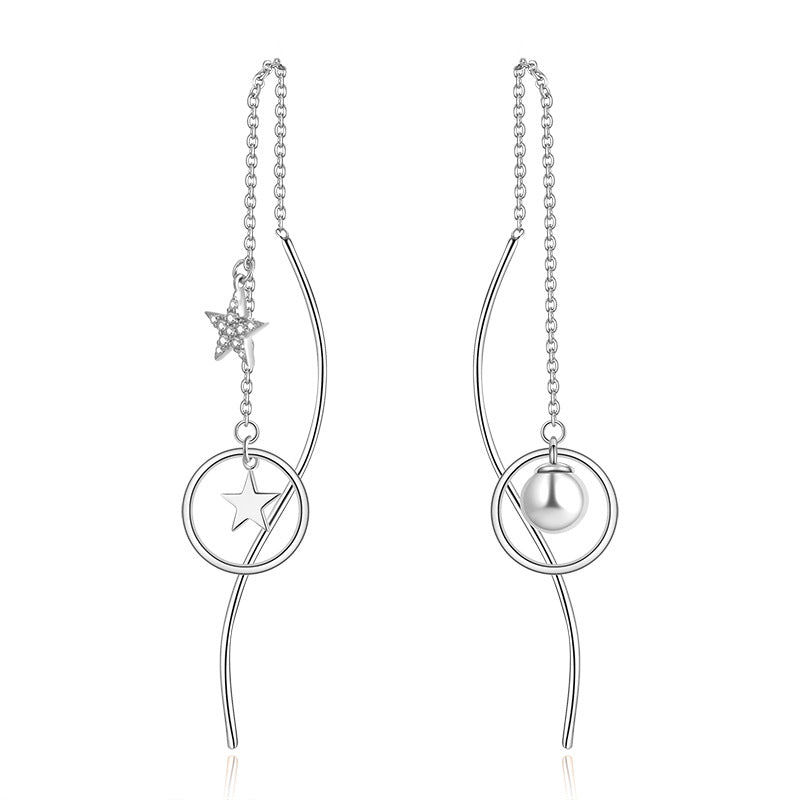 Foreign trade cross-border s925 silver star pearl ear string earrings all-match Pearl zircon earrings jewelry silver accessories processing