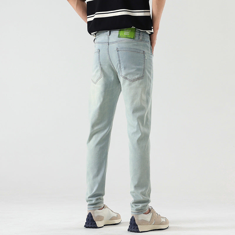 New American men's jeans high-end and fashionable retro fit comfortable straight casual cotton slim jeans