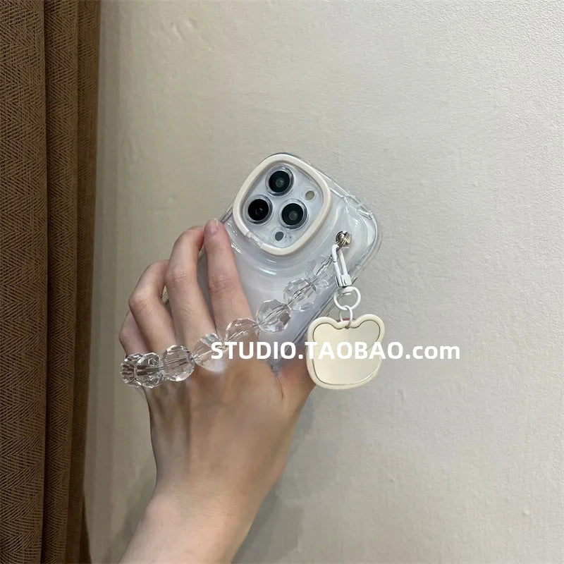 Cute transparent bear mirror pendant for Apple 14Promax phone case 12 female bracket iphone13 air cushion