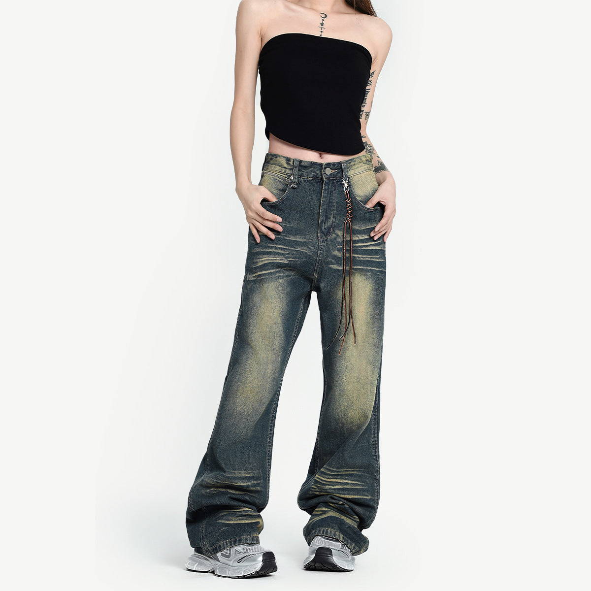 OREETA American Style Whisker Jeans Straight Cut Men's Jeans