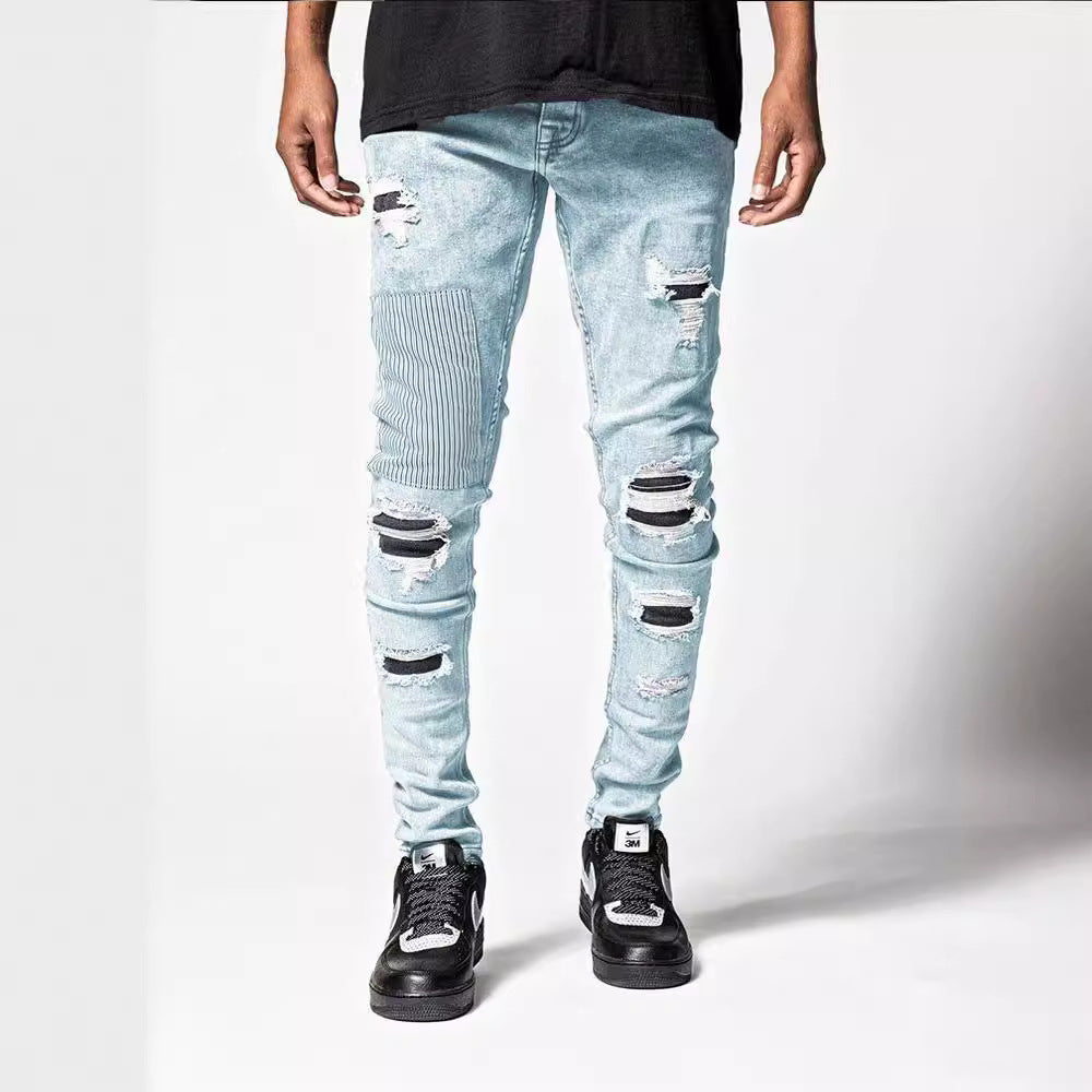 Foreign trade cross-border high quality men's worn skinny stretch jeans Amazon skinny jeans men jeans