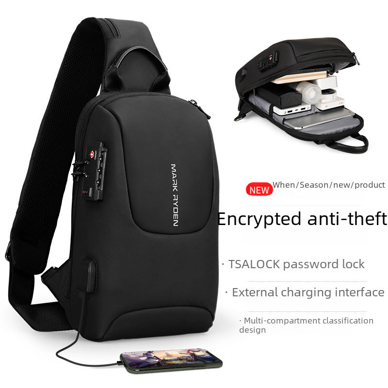 Marco Ledon TSA anti-theft shoulder bag usb rechargeable men's chest bag cross-border Oxford cloth business commute messenger bag