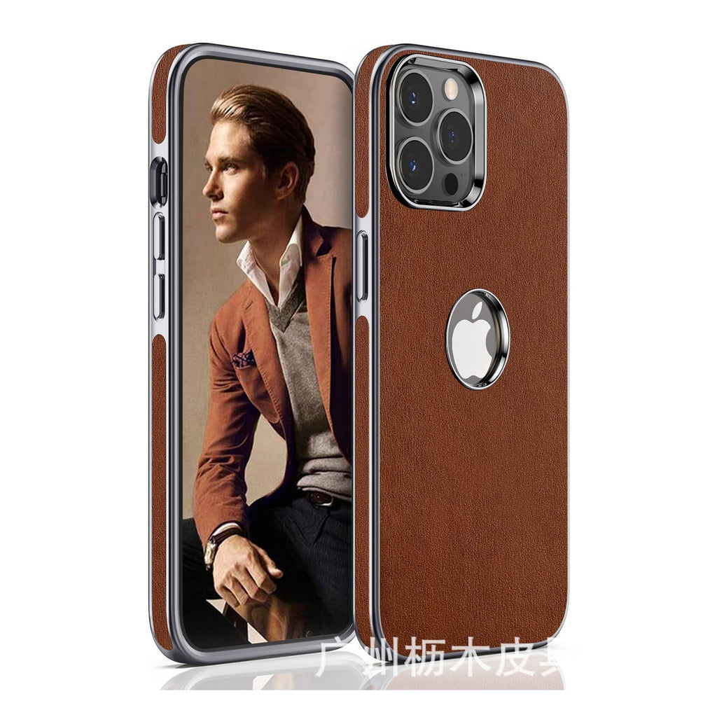Fashion iPhone series genuine leather plating without logo mobile phone protective shell simple Apple pro All-inclusive phone case