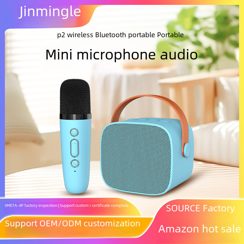Mini Bluetooth speaker P2 wireless stereo KTV microphone microphone family outdoor portable karaoke audio
