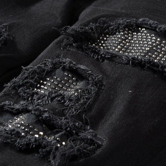 565 new AMIRI Black High Street ripped jeans men patch elastic slim fit slimming high street jeans