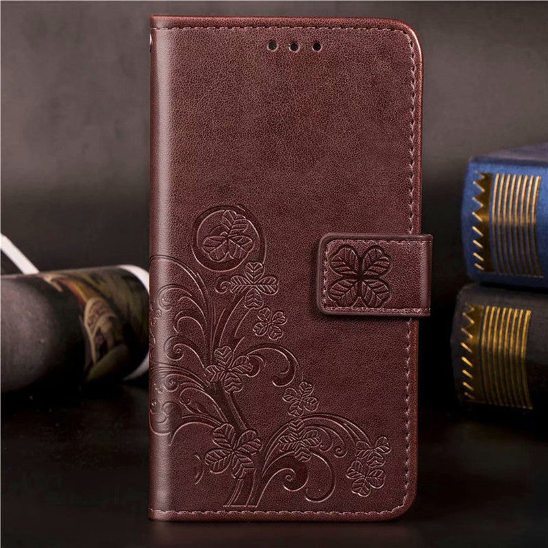 Foreign trade applicable to Google pixel 3 4 3a 4a xl lucky four-leaf clover flip wallet lanyard leather case