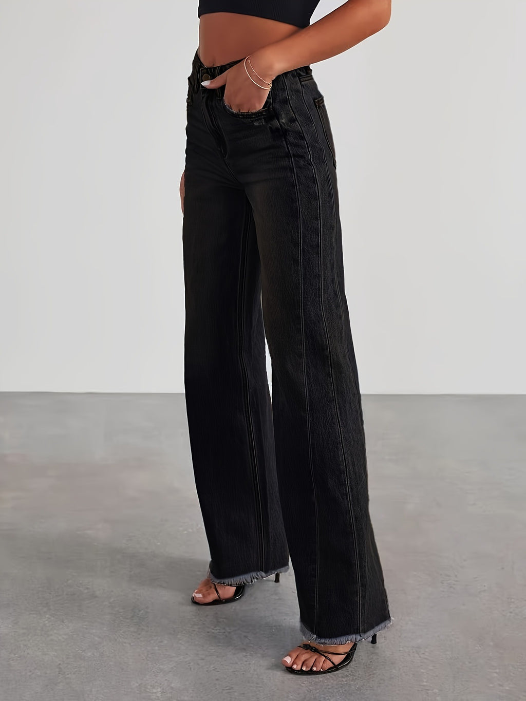 Fuzzy Jeans High Waist Wide Leg Jeans Women's Denim Jeans