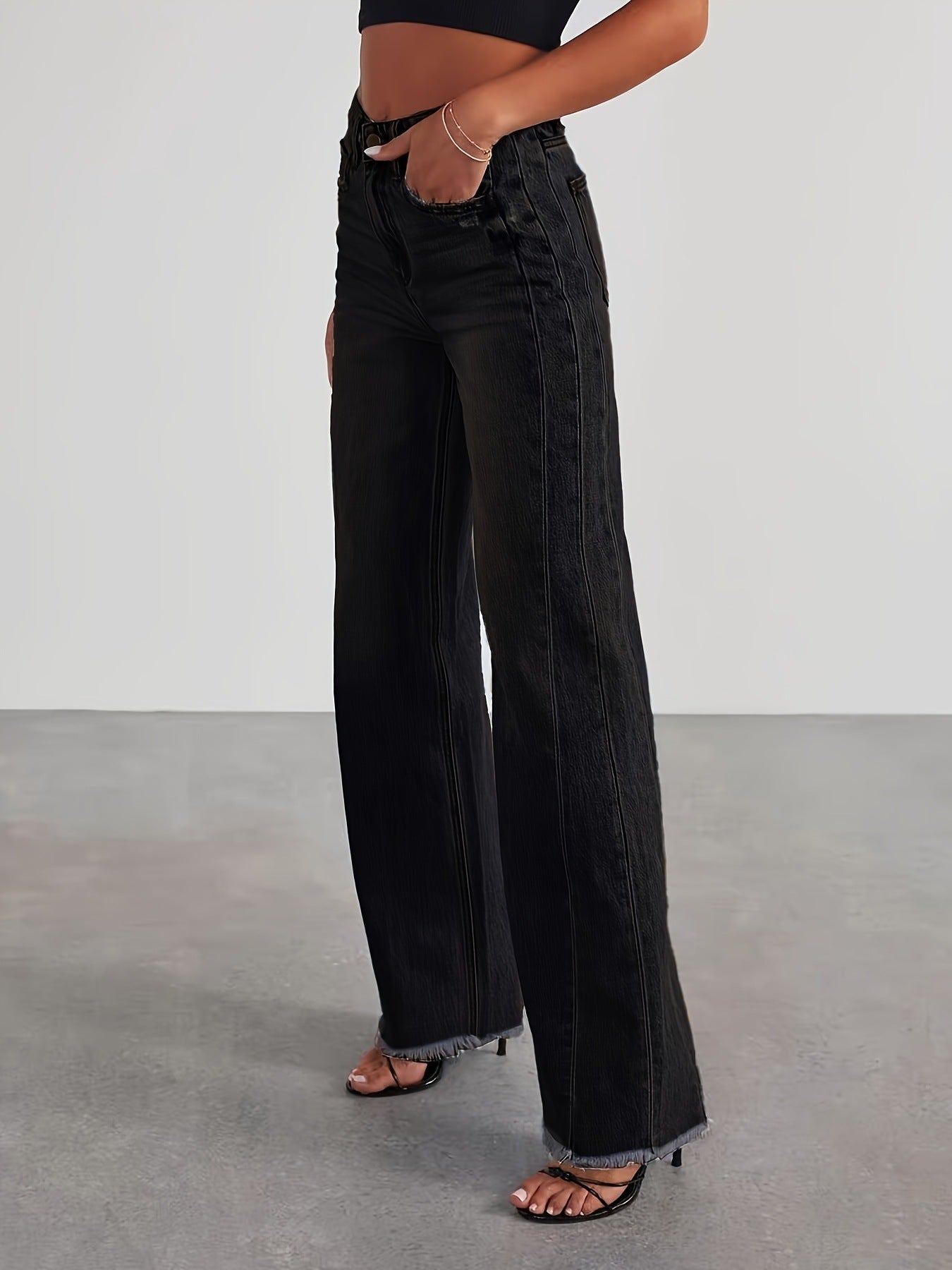 Fuzzy Jeans High Waist Wide Leg Jeans Women's Denim Jeans