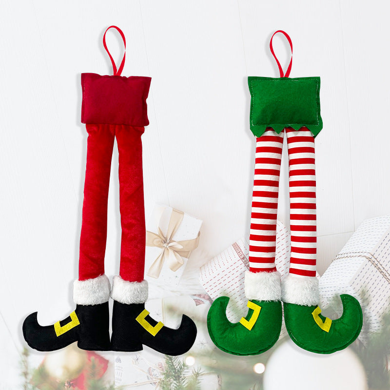 Cross-border new arrival Christmas striped red Wizard leg hanging tree decoration car clip leg decoration fireplace party decorations