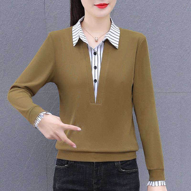 Fake two pieces shirts women's long-sleeved sweater 2024 Spring and Autumn New Korean style fashionable stylish stitching loose top for women