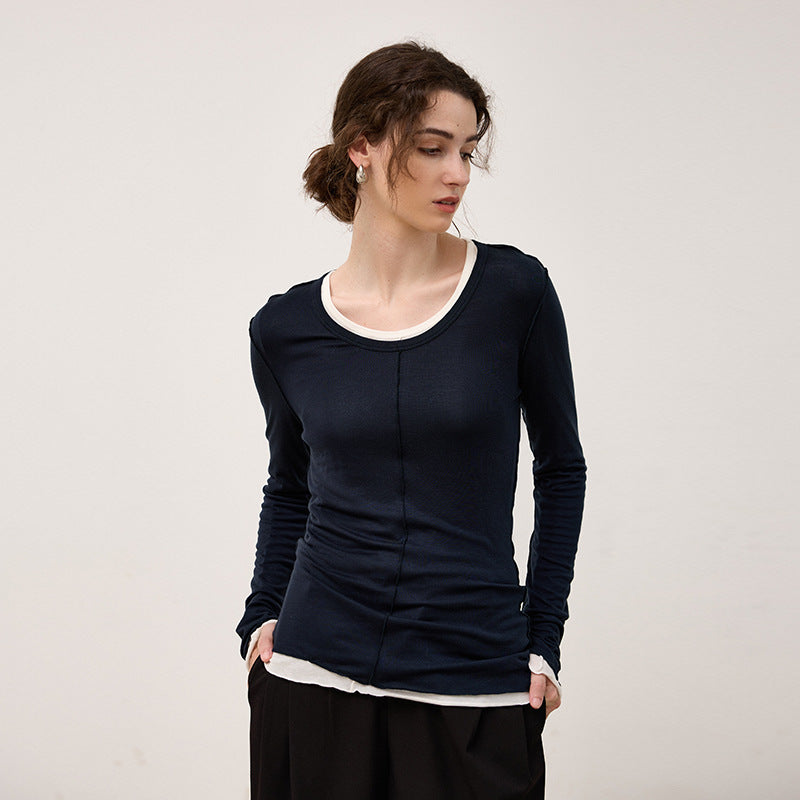 High quality Tencel wool women's bottoming shirt autumn and winter New round neck knitted inner match warm slimming long sleeve top