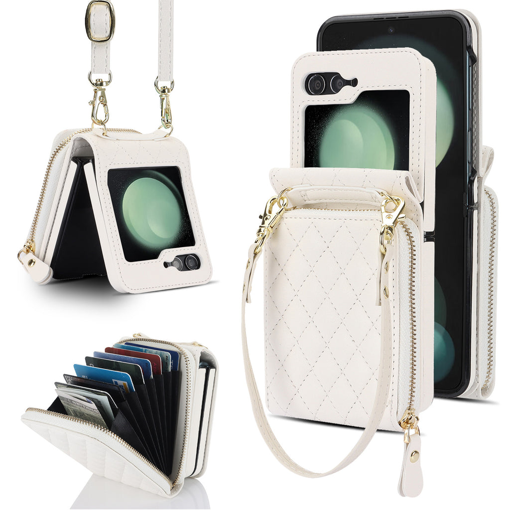 Applicable to Z FLIP5 classic style diamond grid zipper bag veneer shell oblique expanding card holder findn2flip phone case