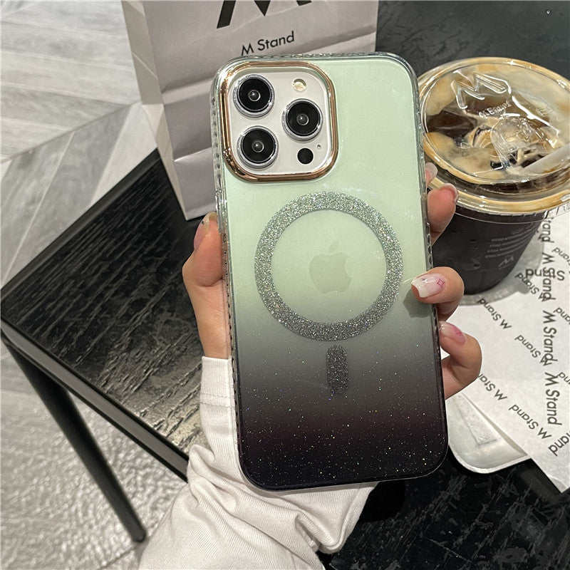 iPhone15Pro rhinestone gradient magnetic suction 13 for Apple 12 phone case 14Promax protective case 11 fairy
