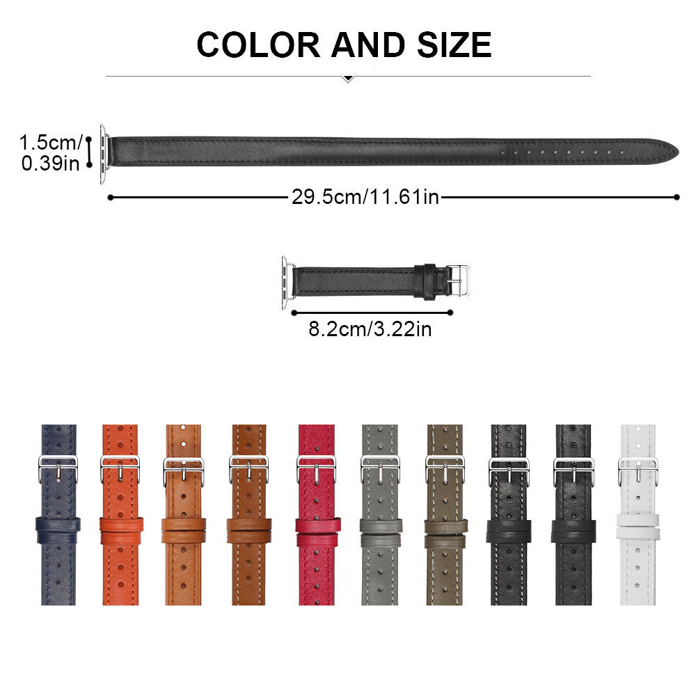 Genuine Leather slimming strap for Apple Watch iwatch8/7/6/5/4/3/SE double circle small waist strap