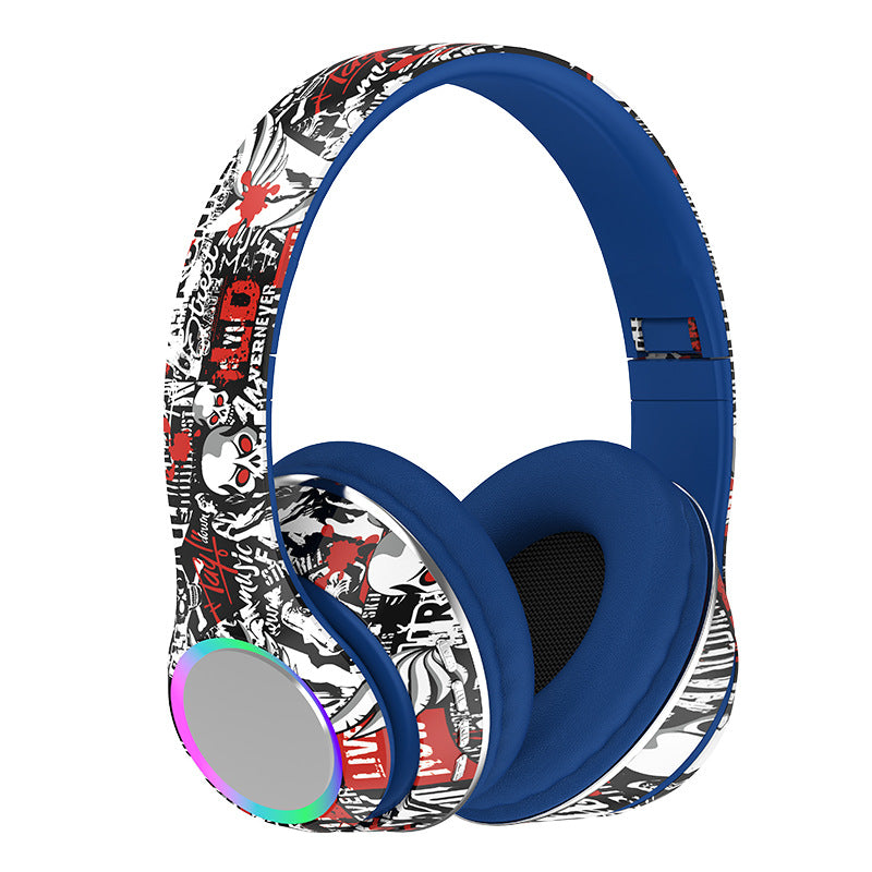 P85 Bluetooth headphone head-mounted wireless painted graffiti colorful luminous cross-border hot bass foldable