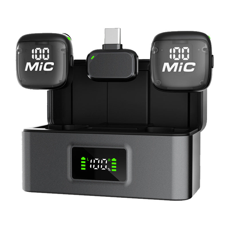 New wireless lavalier microphone with charging warehouse digital display mobile live streaming noise reduction recording microphone one for two