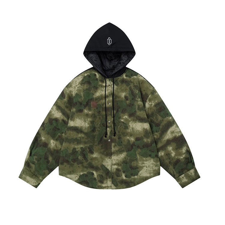 # OVDY retro camouflage coat jacket men's loose woven autumn and winter New thickened hooded men's clothing coat cotton-padded jacket