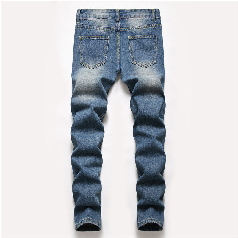 Europe and America cross border special for boys jeans straight ripped trousers washed non-elastic middle and big children jeans
