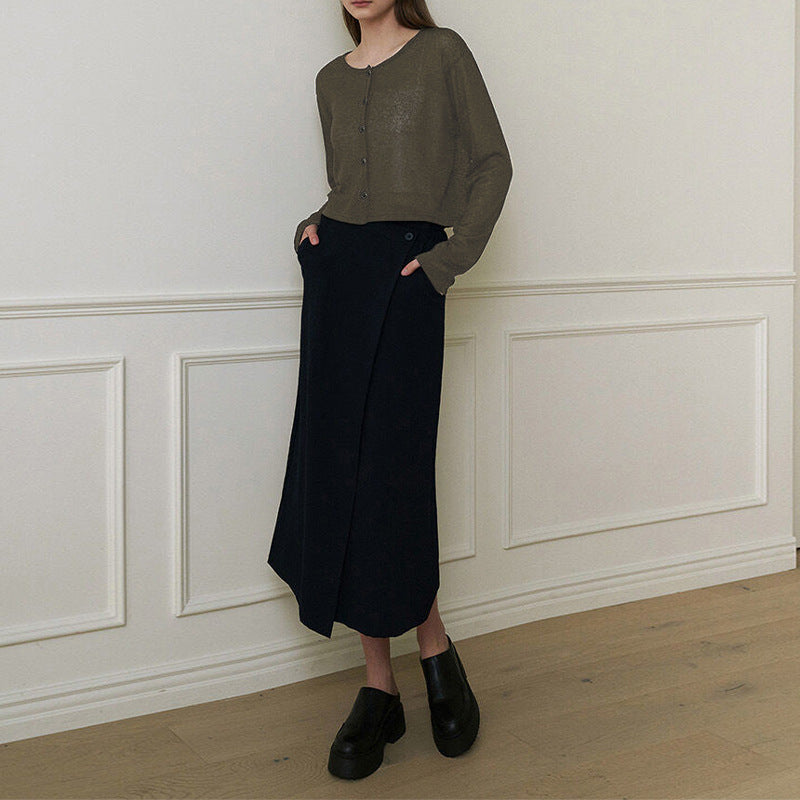 2025autumn knitted cardigan fashionable versatile women's elegant slimming wool round neck Korean style long sleeve top