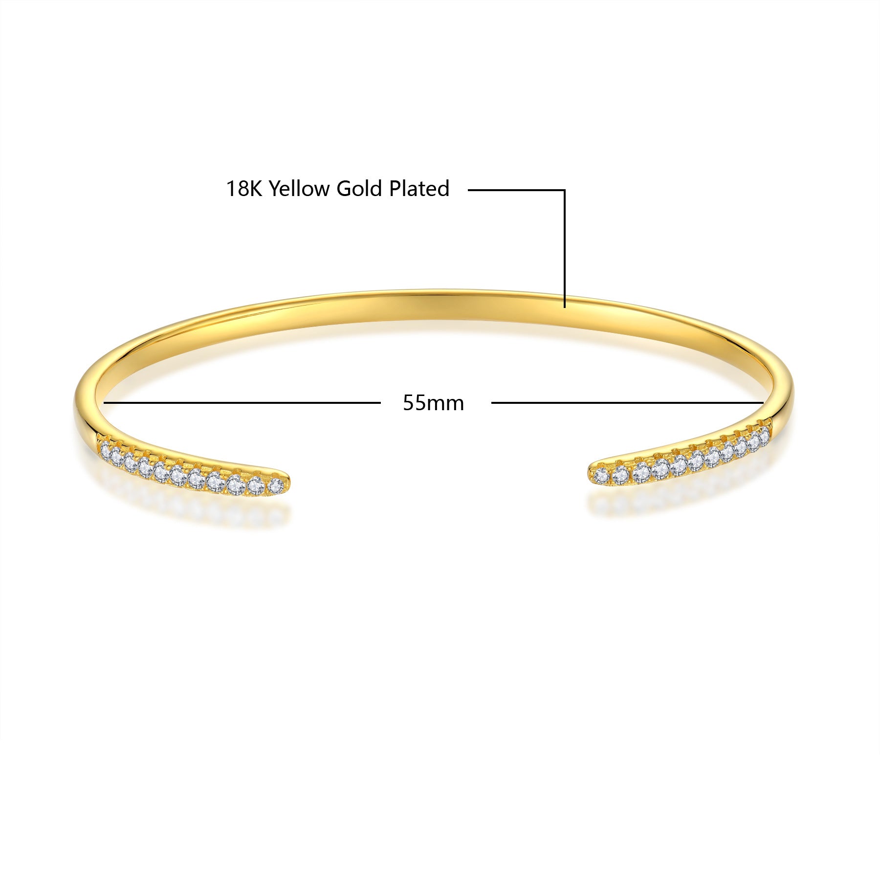 All-matching s925 silver 18K gold plating zircon opening bangle bracelet jewelry foreign trade cross-border jewelry silver accessories processing