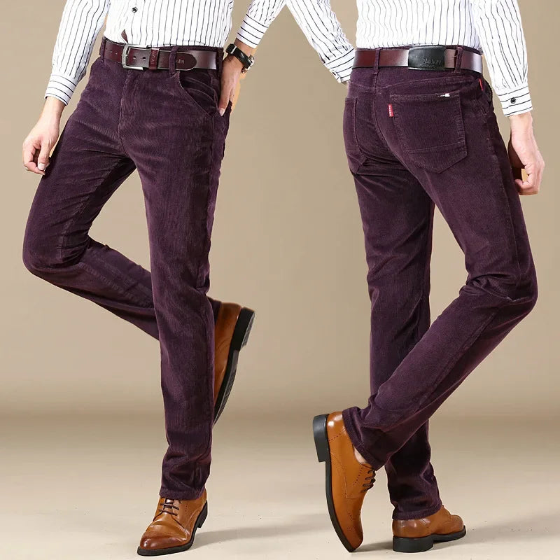 One piece dropshipping 6686 stretch striped pants corduroy men's pants common style middle-aged casual pants straight loose trousers