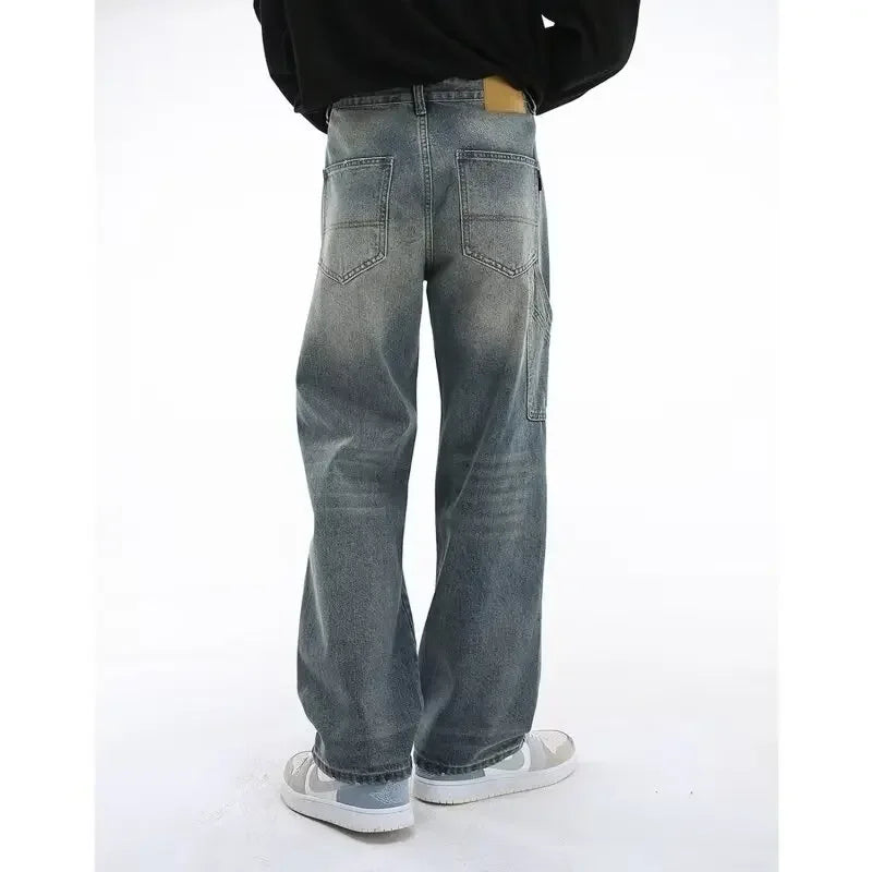 Jeans men's autumn gradient washed distressed bootcut pants high-grade Ruan handsome loose straight casual trousers