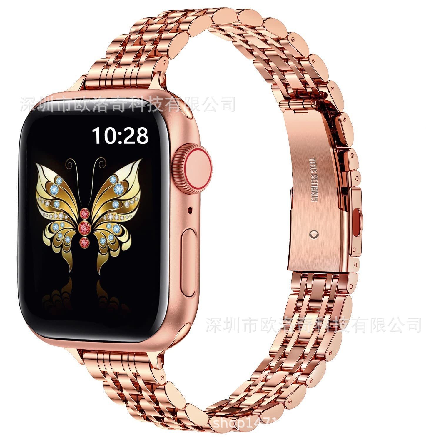 Suitable for Apple Watch9 smart strap Apple 8ultra small seven beads slingshot buckle steel strap metal strap
