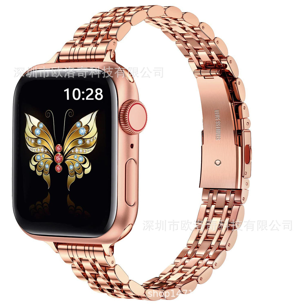 Suitable for Apple Watch9 smart strap Apple 8ultra small seven beads slingshot buckle steel strap metal strap