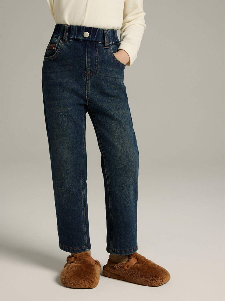 2023 Winter fleece-lined children's jeans stretch comfortable girls' jeans thickened babies' trousers jeans