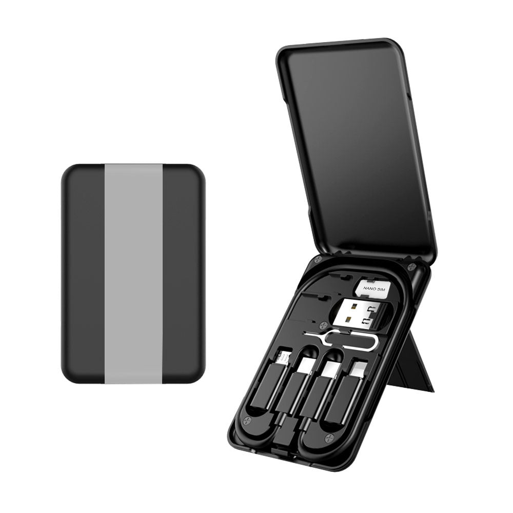 Travel portable data cable storage box multifunctional treasure box adapter charging strip line mobile phone bracket function