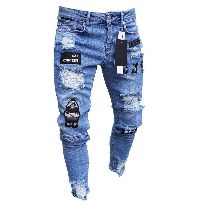 Men's jeans wisheBay feet hot sale jeans men's jeans ripped 4X badge cross-border LS