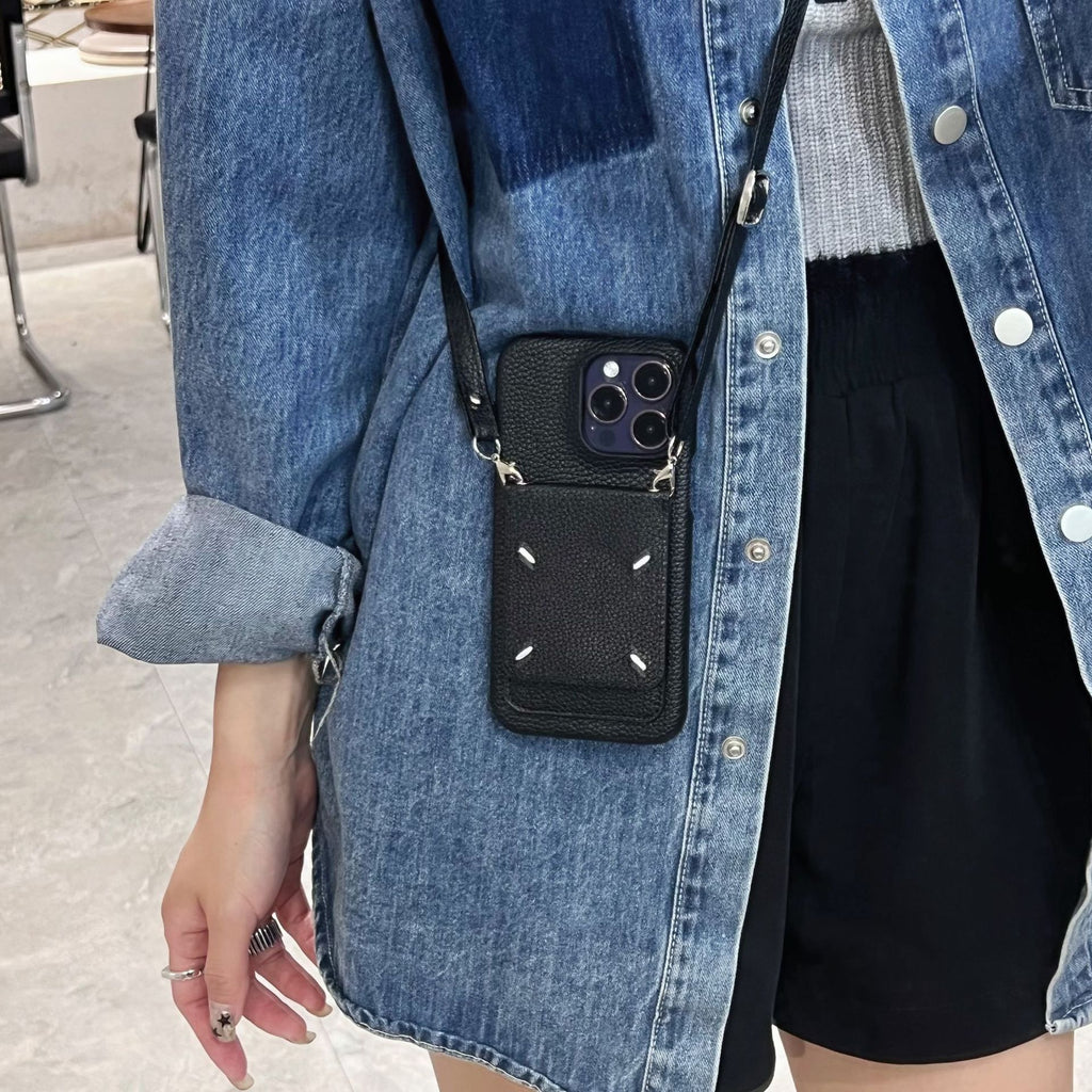 Applicable to Apple 16promax phone case crossbody embroidery iphone15 coin purse card 15promax shell