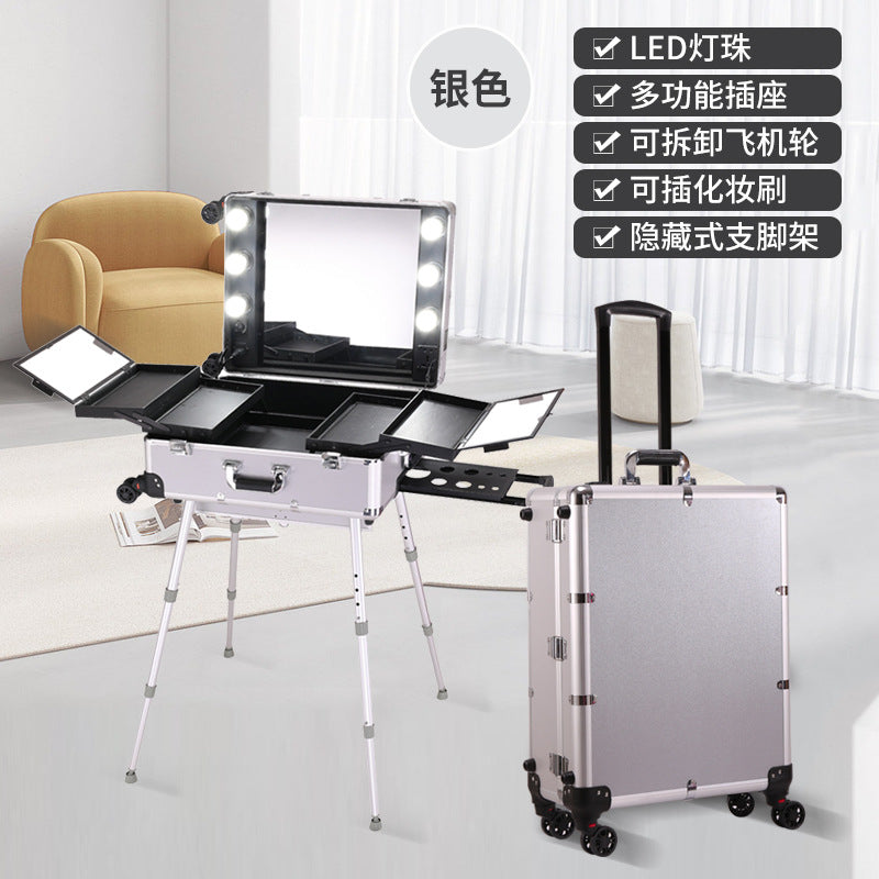 Aluminum Alloy trolley cosmetic case with lamp multi-functional tattoo beauty Bluetooth trolley case makeup artist toolbox