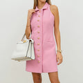 French Pink Tweed Jacket Dress for Women Summer Style