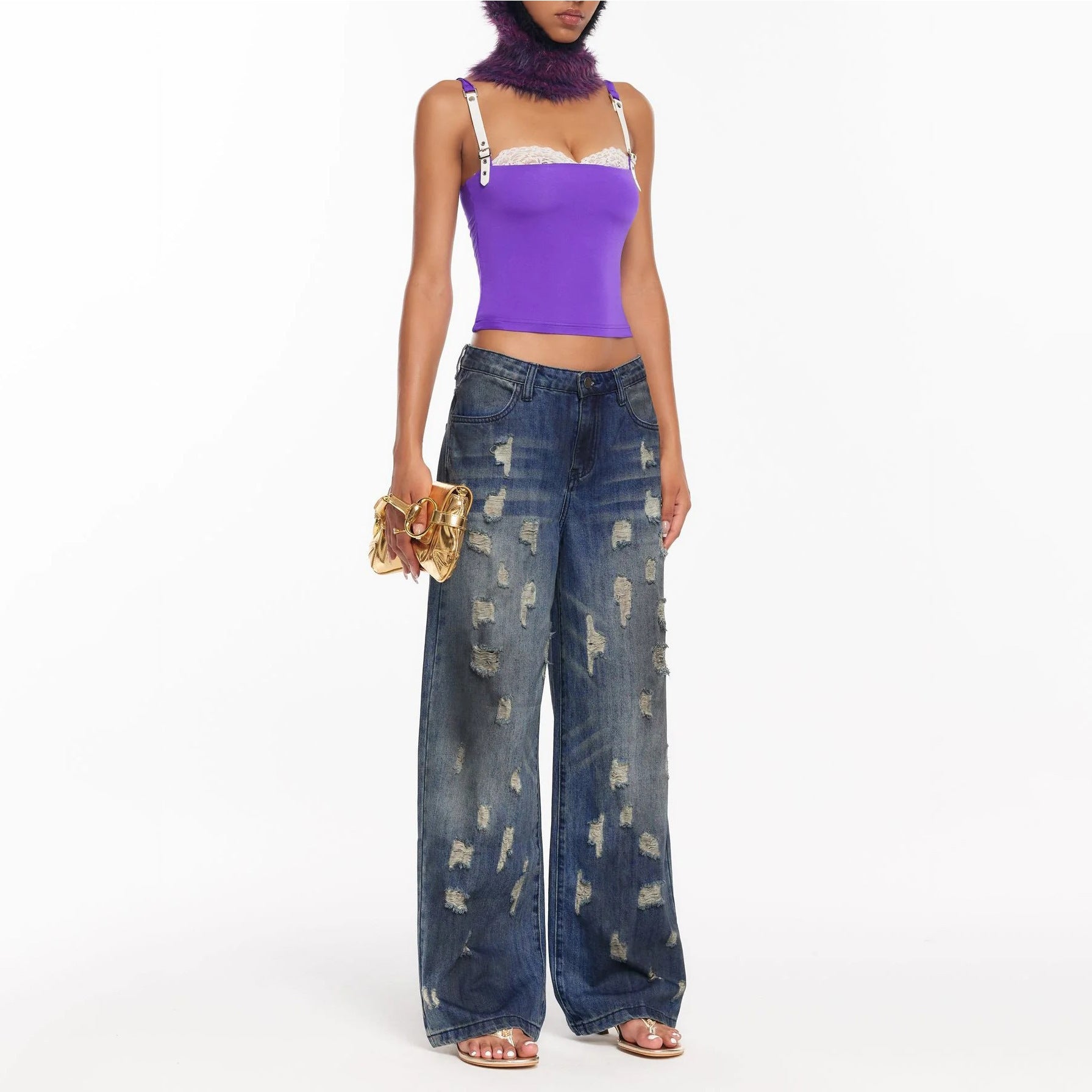 Foreign trade American high street washed worn jeans women 2024 street style retro tattered jeans straight jeans wholesale