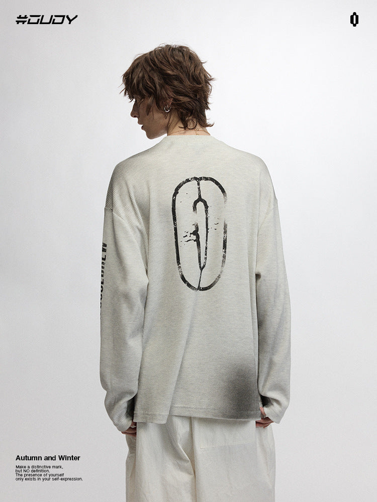 # OVDY autumn and winter New street fashion long-sleeved T-shirt 250g Walf checks fabric non-specification inkjet top fashion