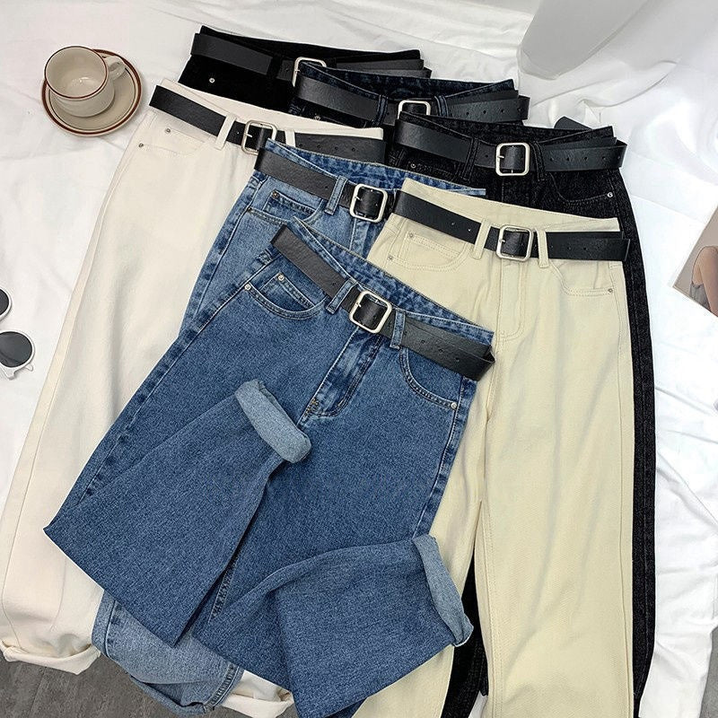 Harem jeans women's fashion trending retro high waist loose Korean style baggy pants all-matching straight ankle-length dad jeans