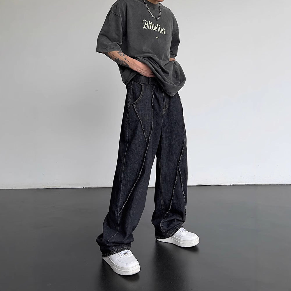 Autumn new personalized hip hop straight jeans for men and women fashion loose casual wide leg men's jeans