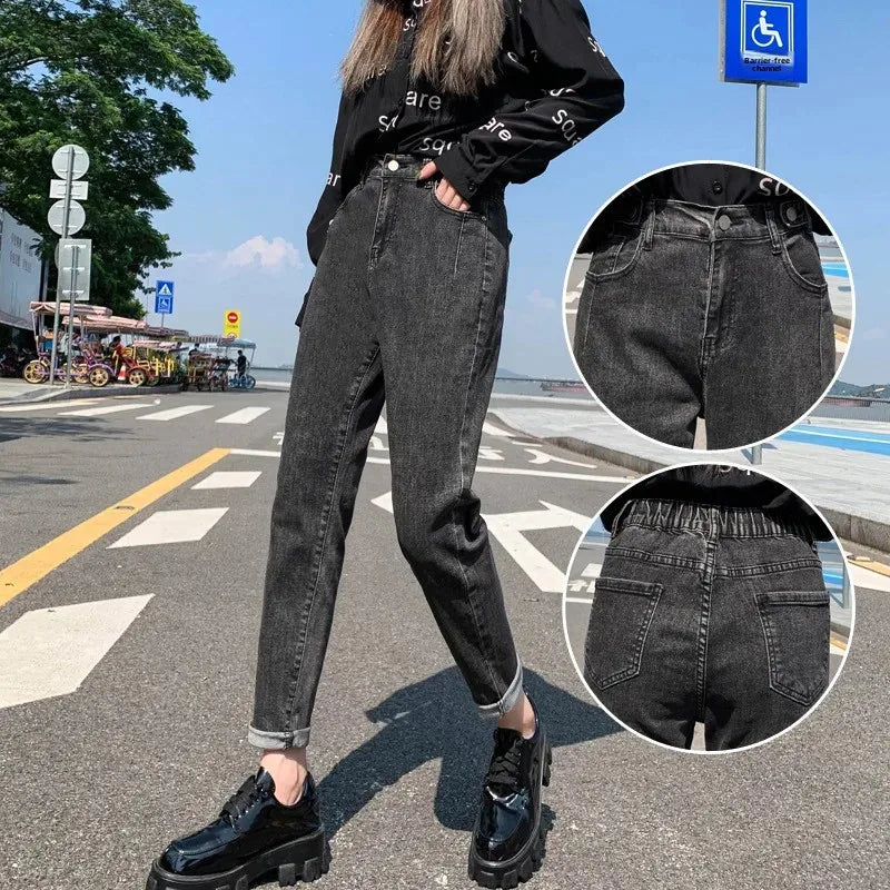 Spring pants jeans for moms women harem elastic waist daddy pants high waist radish stretch all-matching pencil pants trousers