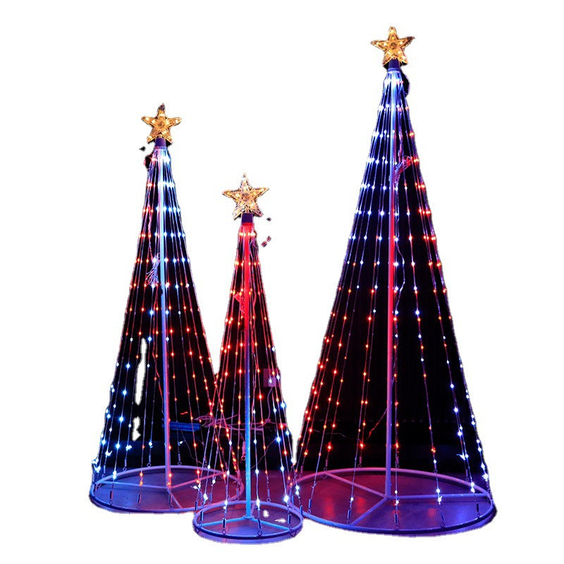 Cross-border new arrival wrought iron modeling Christmas tree lamp magic color point control cone tree lamp intelligent remote control lights holiday decorative lamp
