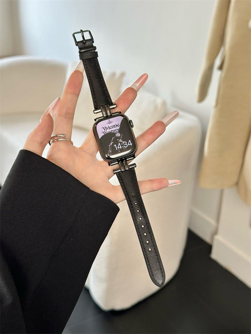 iwatch9 strap high sense genuine leather retro suitable for Apple Watch S10875se generation ultra autumn and winter leather