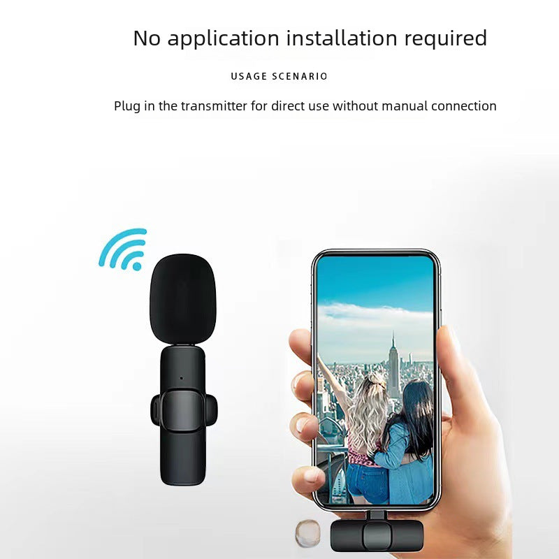 Cross-border TikTok wireless collar clip microphone outdoor mobile live streaming microphone short video recording radio noise reducing microphone clip