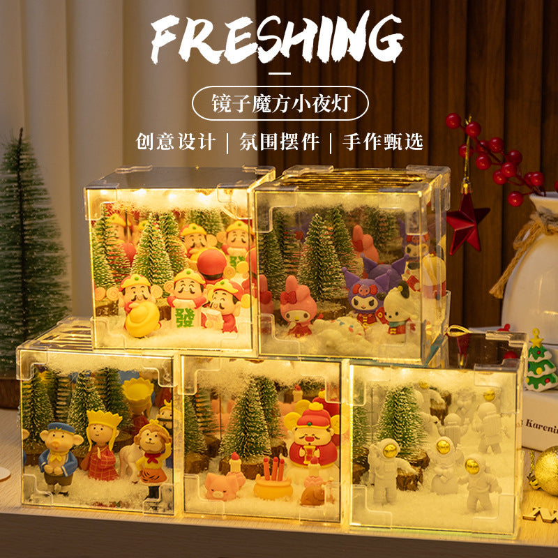 Christmas Cube small night lamp DIY cube Tulip small night lamp DIY handmade cube mirror cartoon cube mirror