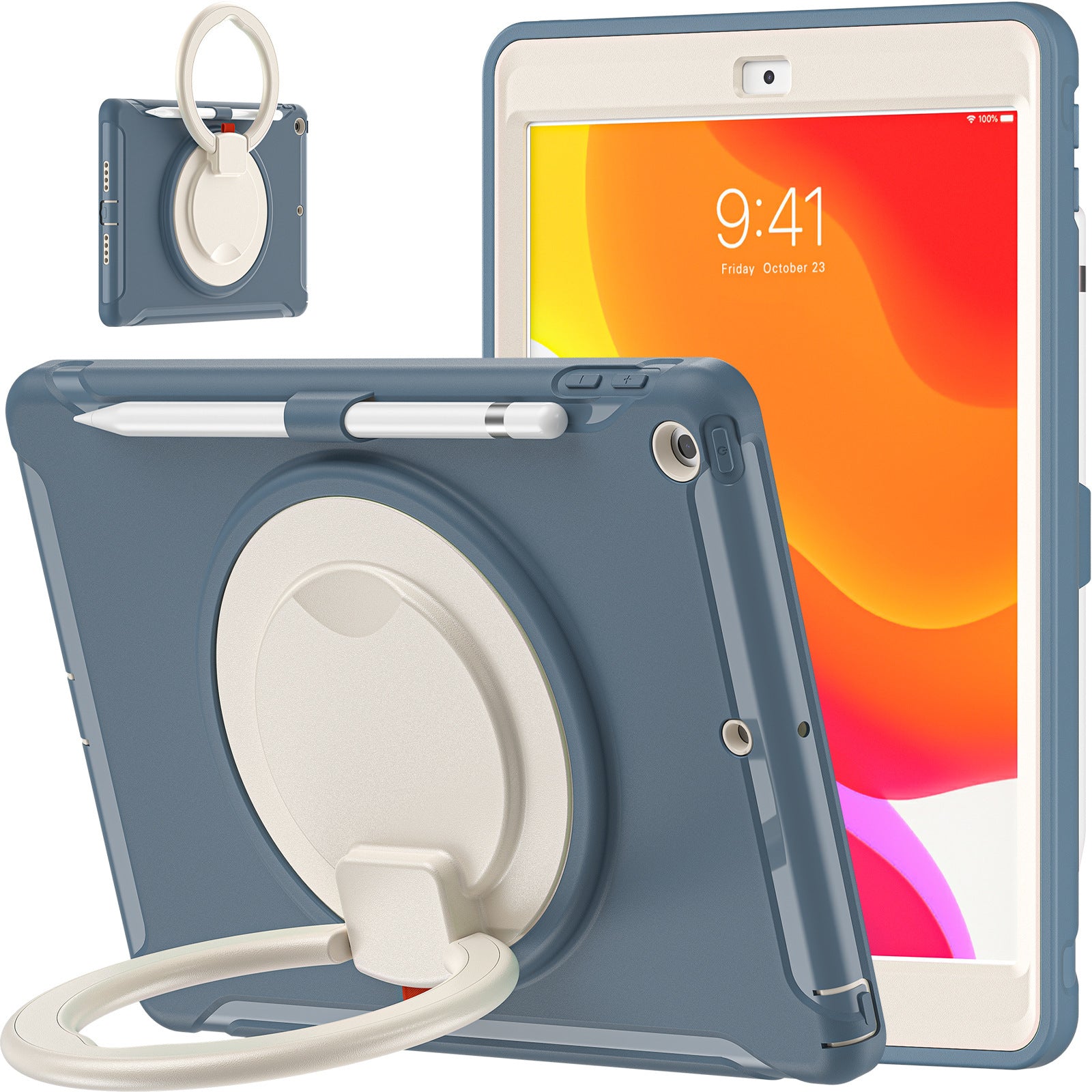 Applicable iPad 10.2 Apple tablet protective case with pen Sleeve 360 degrees handheld rotating bracket three-proof protective case