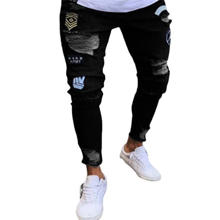 Men's jeans wisheBay feet hot sale jeans men's jeans ripped 4X badge cross-border LS